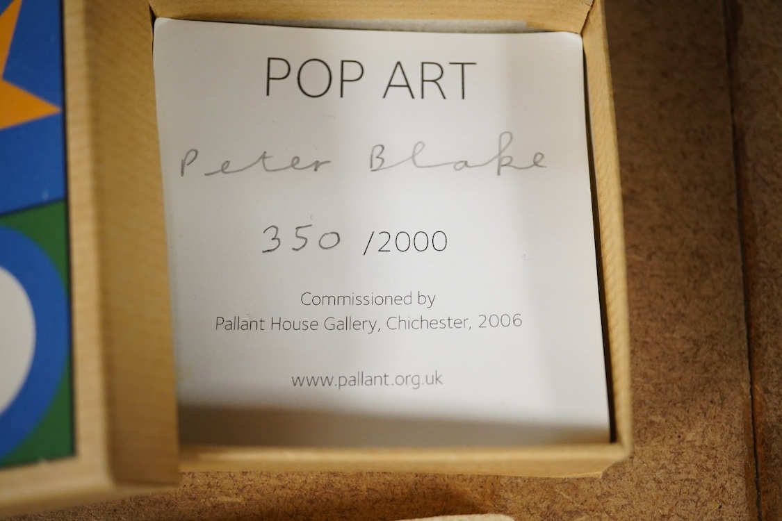 Peter Blake - a boxed set of four badges, in box with signed limited edition certificate, 2006